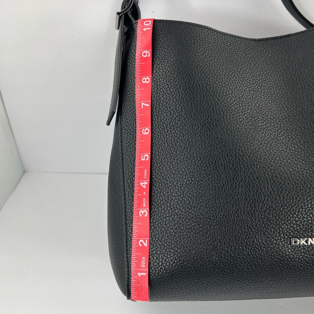 DKNY MILLER TRIPLE COMPARTMENT TOTE BAG/PURSE, BLACK FAUX IMPRINTED LEATHER - Picture 12 of 15